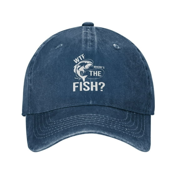 WTF Where's The Fish 1 Baseball Cap Vintage Soft Washed Denim,Golf Dad Hat Adjustable Trucker Hats for Men Women Unisex Adult,Navy Blue