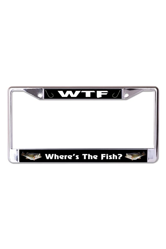 WTF Where's The Fish Chrome License Plate Frame