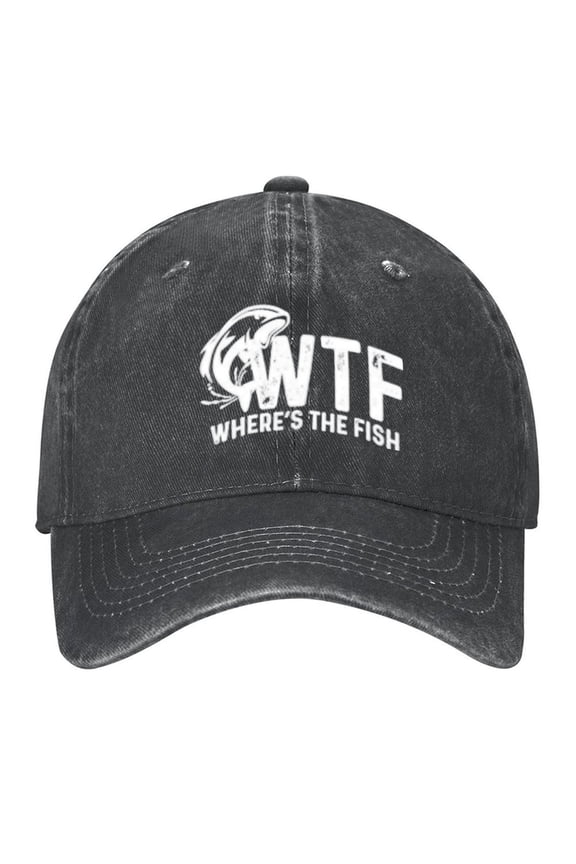 WTF Where's The Fish Hat Print Vintage Wash Dad Hat Adjustable Curved Brim Baseball Cap,Casual Outdoor Sports Fishing Cap for Men and Women