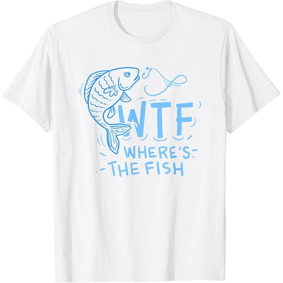WTF Where's The Fish T-Shirt, Anglers, Fisherman, Hook, Lake T-Shirt