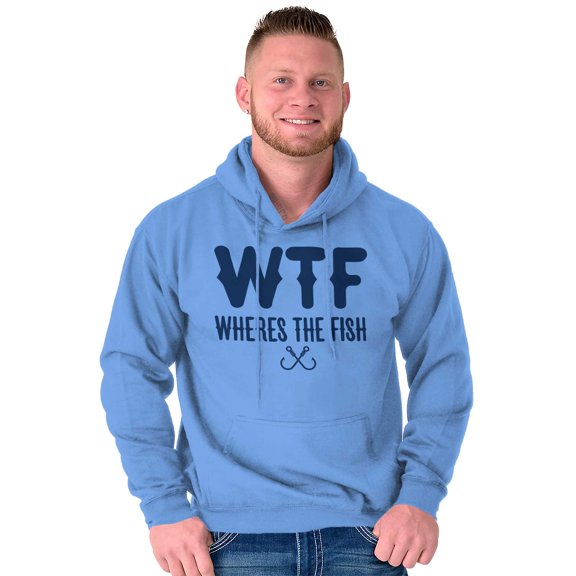 WTF Where's the Fish Fisherman Funny Men's Big & Tall Graphic Hoodie Brisco Brands 2X