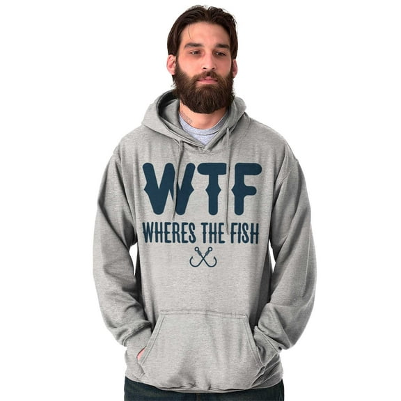 WTF Where's the Fish Fisherman Funny Men's Big & Tall Graphic Hoodie Brisco Brands 4X