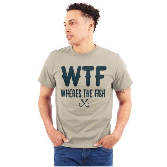 WTF Where's the Fish Fisherman Funny Men's Graphic T Shirt Tees Brisco Brands L