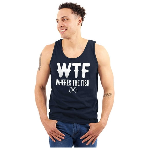 WTF Where's the Fish Fisherman Funny Mens Big & Tall Graphic Tank Top Brisco Brands 3X