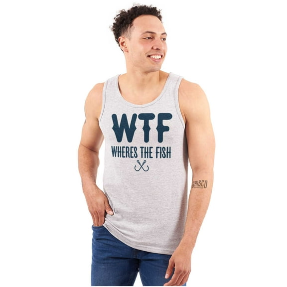 WTF Where's the Fish Fisherman Funny Tank Top Sleeveless Tee Men Brisco Brands S