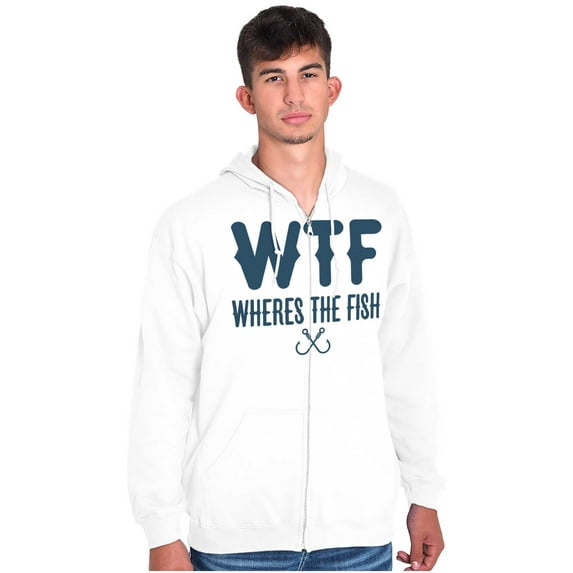 WTF Where's the Fish Fisherman Funny Men's Big & Tall Graphic Zip Up Hoodie Brisco Brands 5X
