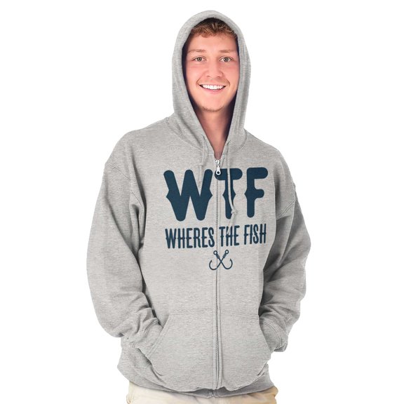 WTF Where's the Fish Fisherman Funny Zip Hoodie Sweatshirt Men Brisco Brands S