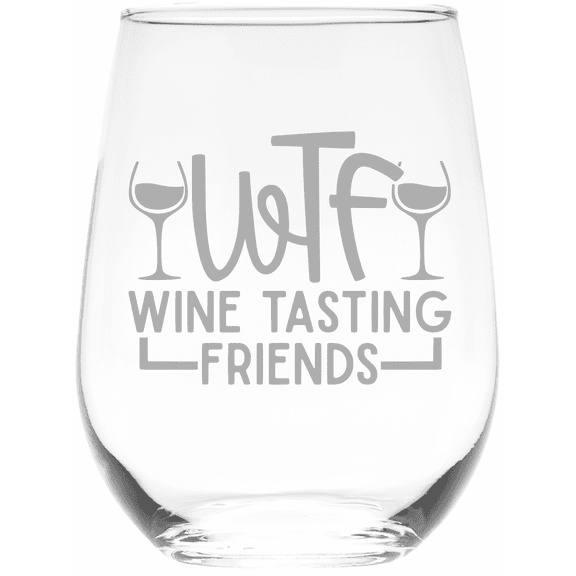 C&M Personal Gifts 17 oz WTF Wine Tasting Friends Stemless Wine Glass