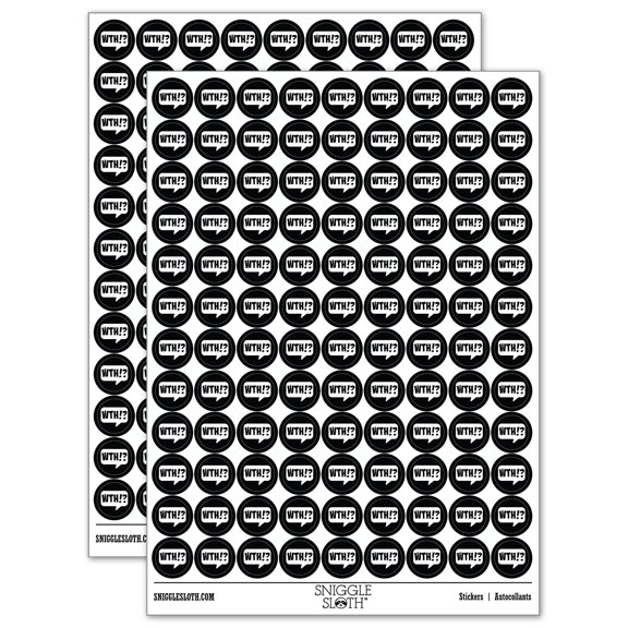 WTH What the Heck Comic Callout Bubble Round Sticker Set - Black - Gloss Finish - 0.50" Size