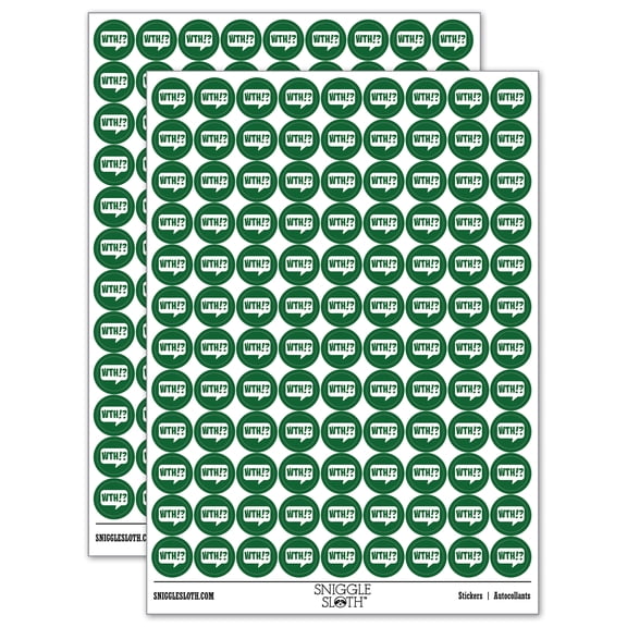 WTH What the Heck Comic Callout Bubble Round Sticker Set - Dark Green - Gloss Finish - 0.50" Size