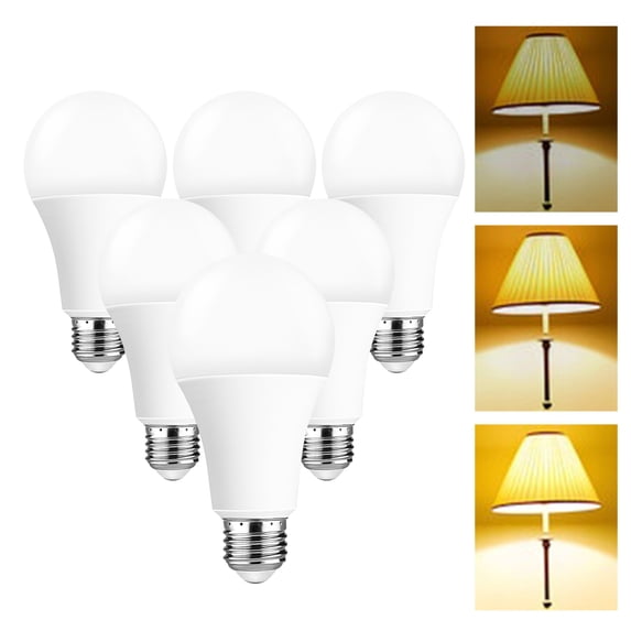 WTL 3 Way LED Light Bulbs 50 75 100W, Three Way 3000K Soft Light 5W/10W/15W A19 E26 Base LED Bulb for Desk, Floor,Table Lamps, Dimmable, No Flicker, 6 Pack