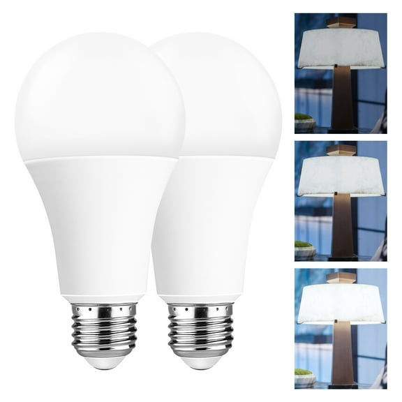 WTL 3 Way Light Bulb, A19 50/75/100W Equivalent (6W/10W/15W) 5000K Daylight, 500/1200/1600LM, Three Way LED Light Bulbs for Table Lamp, Dimmable, No Flicker (2 Pack)