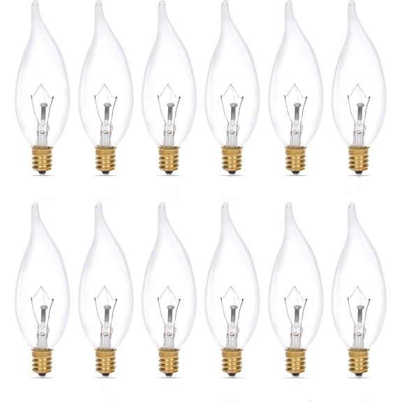 WTL C32 Clear CA10 25W E12 Base Decorative Dimmable Light Bulbs, 120V (12 Pack)