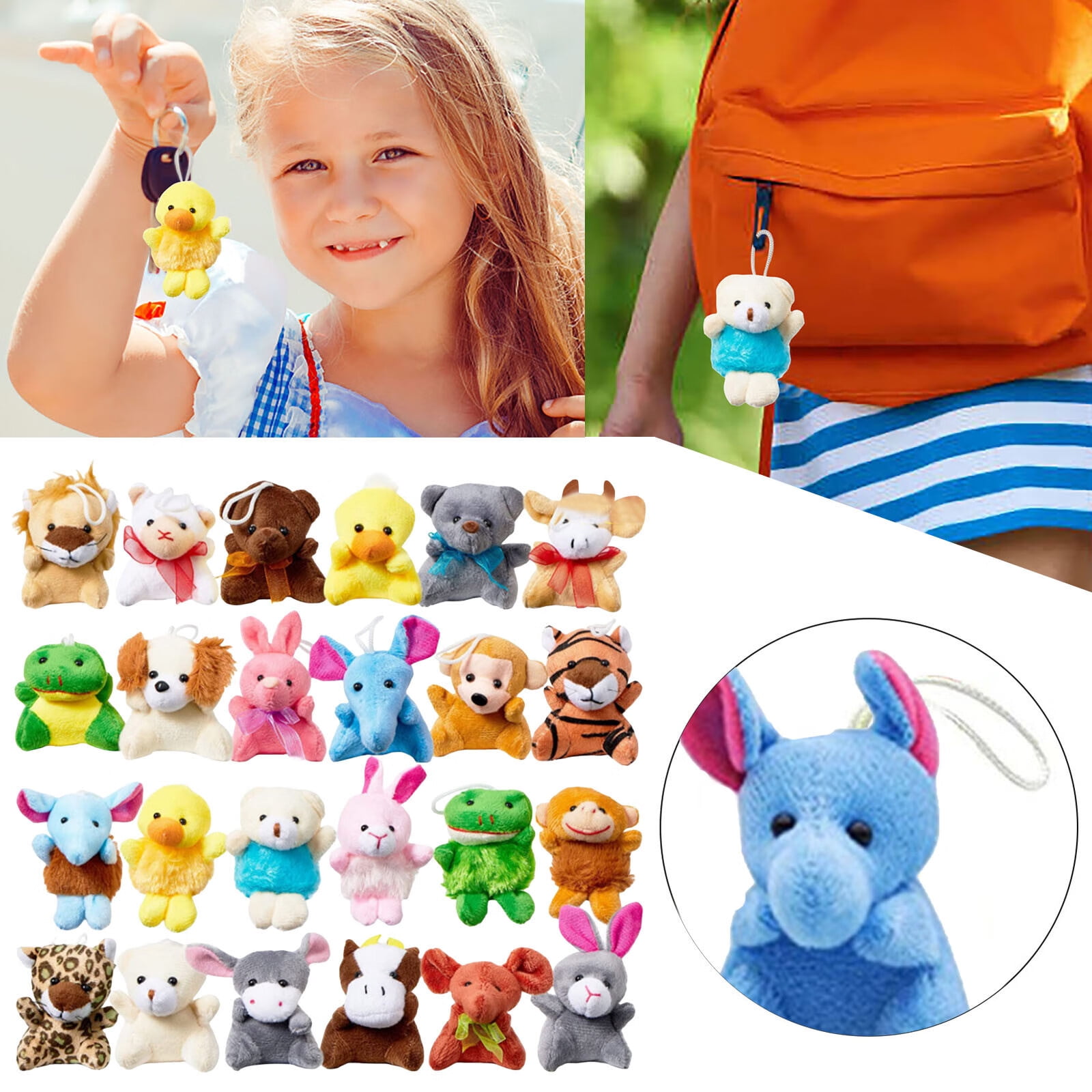 WTN 24 Pcs Mini Animal Plush Toy Assortment Animals Keychain Decoration