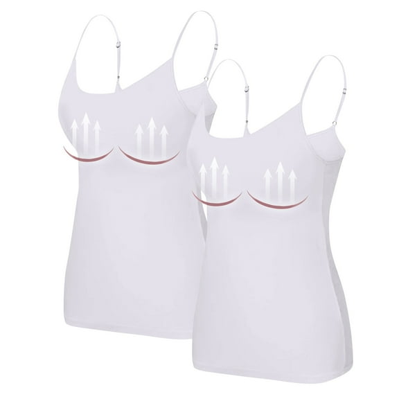 WTOBBY 2-Pack Monochrome Women's Padded Camisole, Sexy Oversized Underwear with Chest Support, Stretchy Soft Plus Size Layering Essential Tank Tops,White S