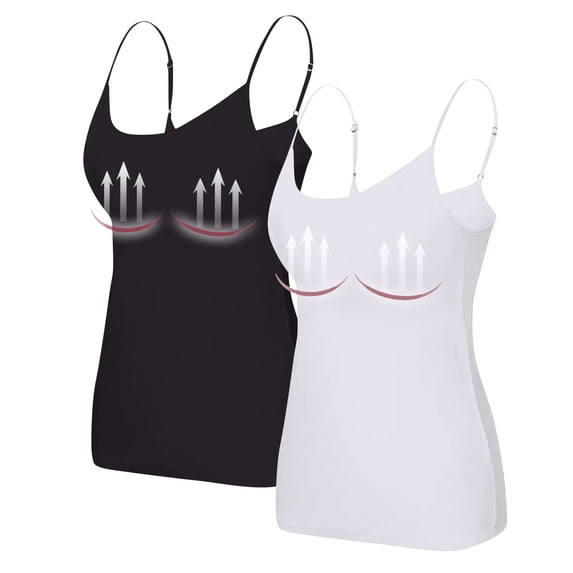WTOBBY 2-Pack Wire-Free Women's Camisole with Padded Support, Sexy Oversized Layering Tank Tops, Soft Stretchy Plus Size Sleepwear Essentials,White 6XL