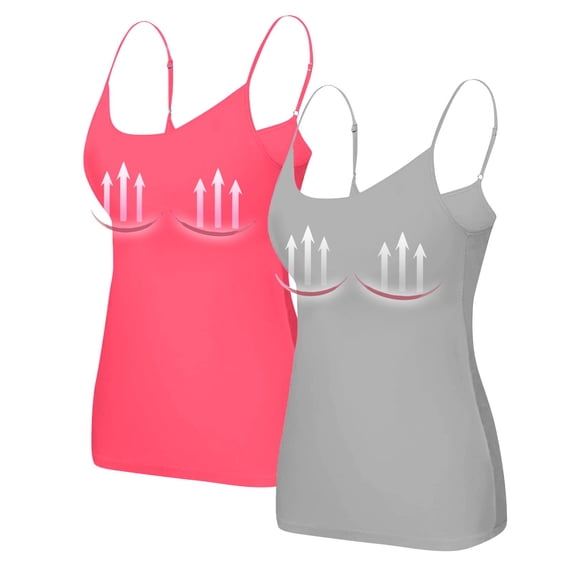 WTOBBY 2-Piece Solid Color Women's Camisole with Built-in Chest Pad, Sexy Oversized Tank Top Set for Layering, Soft Plus Size Comfort Underwear,Hot Pink M