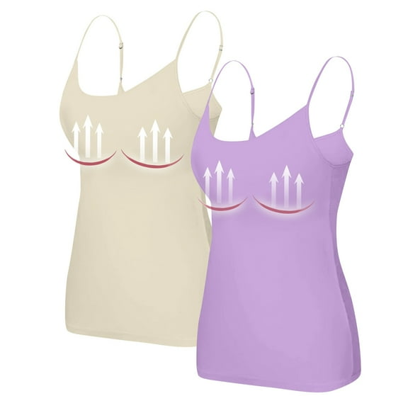 WTOBBY 2-Piece Solid Color Women's Camisole with Built-in Chest Pad, Sexy Oversized Tank Top Set for Layering, Soft Plus Size Comfort Underwear,Light Purple M