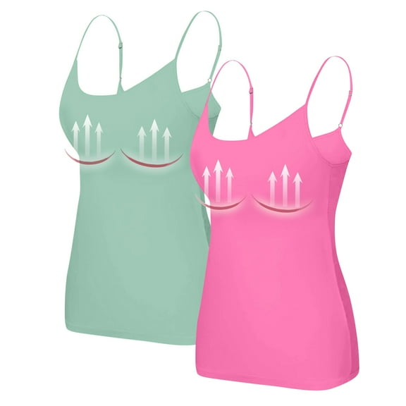 WTOBBY 2-Piece Solid Color Women's Camisole with Built-in Chest Pad, Sexy Oversized Tank Top Set for Layering, Soft Plus Size Comfort Underwear,Mint Green XL