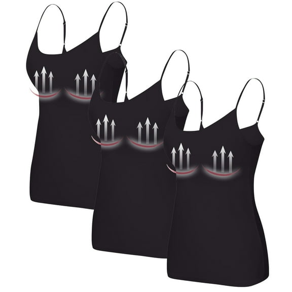 WTOBBY 3-Pack Women's Camisole with Built-in Chest Pad, Sexy Oversized Underwear Set, Soft Stretchy Comfort Fit Plus Size Tank Tops for Layering,Black L