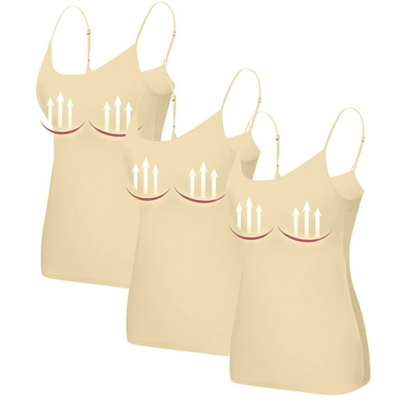 WTOBBY 3-Pack Women's Camisole with Built-in Chest Pad, Sexy Oversized Underwear Set, Soft Stretchy Comfort Fit Plus Size Tank Tops for Layering,Khaki XL