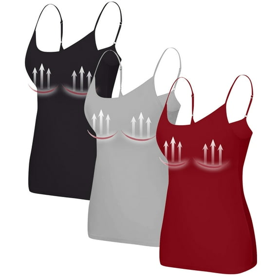 WTOBBY 3-Piece Women's Removable Pad Camisole Set, Sexy Oversized Underwear with Chest Support, Comfort Fit Plus Size Stretchy Layering Tanks,Deep Red L