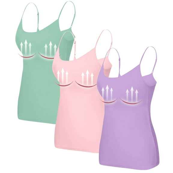 WTOBBY 3-Piece Women's Removable Pad Camisole Set, Sexy Oversized Underwear with Chest Support, Comfort Fit Plus Size Stretchy Layering Tanks,Green 6XL