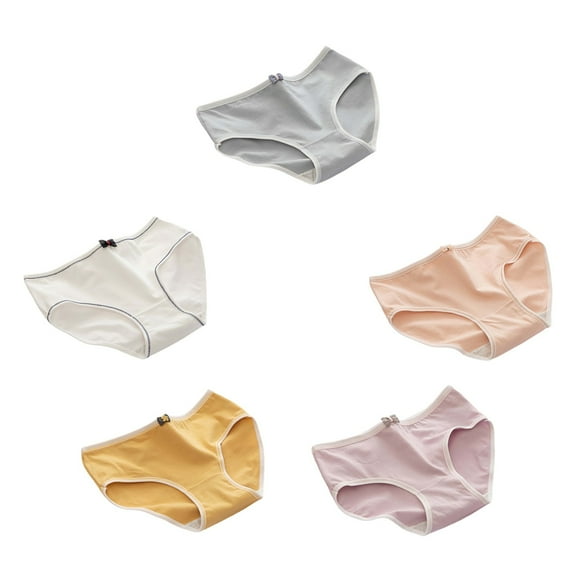 WTOBBY 5-Pack Women's Breathable Briefs, Stretchy Cotton Blend, Color Block Design, Cheeky Coverage, Comfort Fit Panty Set, Moisture-Wicking Fabric ,White M