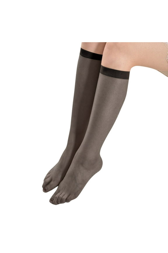 8 Pairs Women's Sheer Calf High Stockings for Summer, Ultra-Thin Transparent Half Socks with Reinforced Toe, Nude Tights with Comfort Stretch Waistband, Invisible Wear,Black