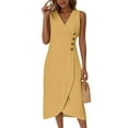 thumbnail image 1 of WTOBBY Beach Dresses for Women Spring Summer Elegant Wrap V Neck Floral Boho Dress, Flowy Ruched Hawaiian Maxi Dress for Vacation and Resort,Yellow M, 1 of 5