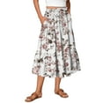 thumbnail image 1 of WTOBBY Bohemian Floral Print Maxi Skirt Women's High Waisted Drawstring Long Skirt Lightweight Summer Beach Skirt Tiered Flowy Pleated Skirt with Elastic Waist for Vacation,Beige L, 1 of 4