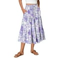 thumbnail image 1 of WTOBBY Bohemian Floral Print Maxi Skirt Women's High Waisted Drawstring Long Skirt Lightweight Summer Beach Skirt Tiered Flowy Pleated Skirt with Elastic Waist for Vacation,Purple XL, 1 of 4
