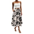 thumbnail image 1 of WTOBBY Boho Floral Pocket Skirt Women's Solid Color High Waist Long Skirt Casual Summer Beach Skirt with Elastic Waist Drawstring Tiered Flowy Skirt for Vacation,Gray 2XL, 1 of 4