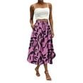thumbnail image 1 of WTOBBY Boho Floral Pocket Skirt Women's Solid Color High Waist Long Skirt Casual Summer Beach Skirt with Elastic Waist Drawstring Tiered Flowy Skirt for Vacation,Hot Pink L, 1 of 4