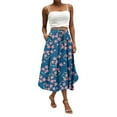 thumbnail image 1 of WTOBBY Boho Floral Pocket Skirt Women's Solid Color High Waist Long Skirt Casual Summer Beach Skirt with Elastic Waist Drawstring Tiered Flowy Skirt for Vacation,Dark Blue S, 1 of 4