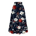 thumbnail image 1 of WTOBBY Boho Floral Print Drawstring Skirt Women's Elastic Waist Maxi Skirt Casual Summer Beach Skirt Flowy Tiered Long Skirt with Waist Tie and Pocket Detail,Dark Blue L, 1 of 4