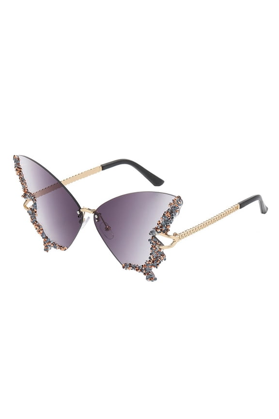 Butterfly Diamond Sunglasses, Rimless Fashion Sun Glasses with Full UV Protection, Women's Outdoor Accessory for Clothing Matching,Dark Gray