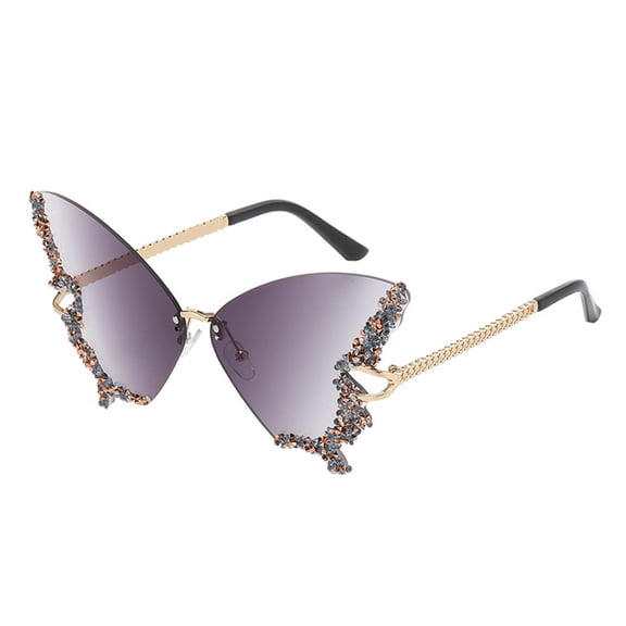 WTOBBY Butterfly Diamond Sunglasses, Rimless Fashion Sun Glasses with Full UV Protection, Women's Outdoor Accessory for Clothing Matching,Dark Gray