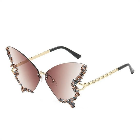 WTOBBY Butterfly Diamond Sunglasses, Rimless Fashion Sun Glasses with Full UV Protection, Women's Outdoor Accessory for Clothing Matching,Light Brown
