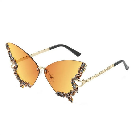 WTOBBY Butterfly Diamond Sunglasses, Rimless Fashion Sun Glasses with Full UV Protection, Women's Outdoor Accessory for Clothing Matching,Orange