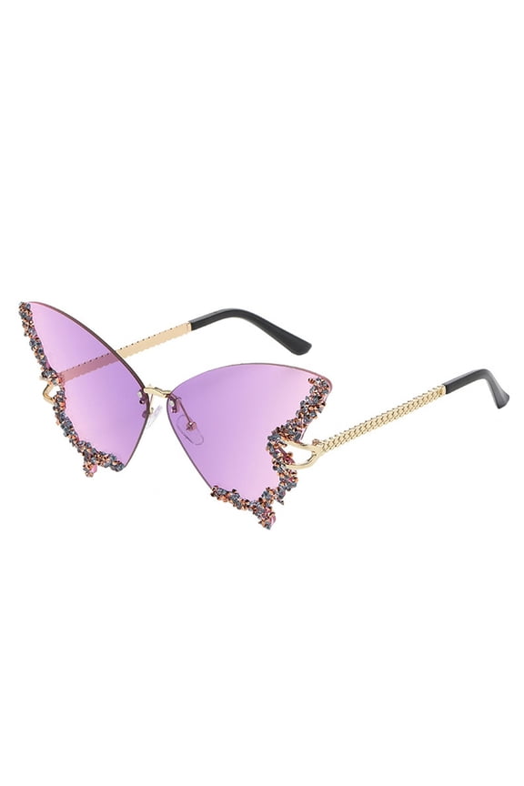Butterfly Diamond Sunglasses, Rimless Fashion Sun Glasses with Full UV Protection, Women's Outdoor Accessory for Clothing Matching,Purple