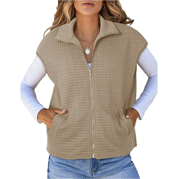 WTOBBY Cardigan For Women Long Sleeve Casual Tops, Open Front Solid Knit Sweater Vest, Lightweight Layering Piece for Indoor and Outdoor Daily Fashion,Khaki L