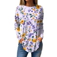 thumbnail image 1 of WTOBBY Casual Women's Flower Print Long Sleeve T-shirt Top with Loose Round Neck Pullover Style Lightweight and Stretch Fabric Perfect for Comfortable Daily Outfit,Light Purple L, 1 of 5