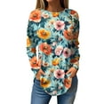 thumbnail image 1 of WTOBBY Casual Women's Flower Print Long Sleeve T-shirt Top with Loose Round Neck Pullover Style Lightweight and Stretch Fabric Perfect for Comfortable Daily Outfit,Saffron L, 1 of 5