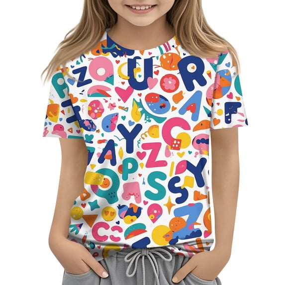 WTOBBY Children's Fruit Print Short Sleeve T-Shirt Top with Round Neck - Casual Toddler Shirt for Girls and Boys, Perfect for Playtime and School,Royal Blue 150