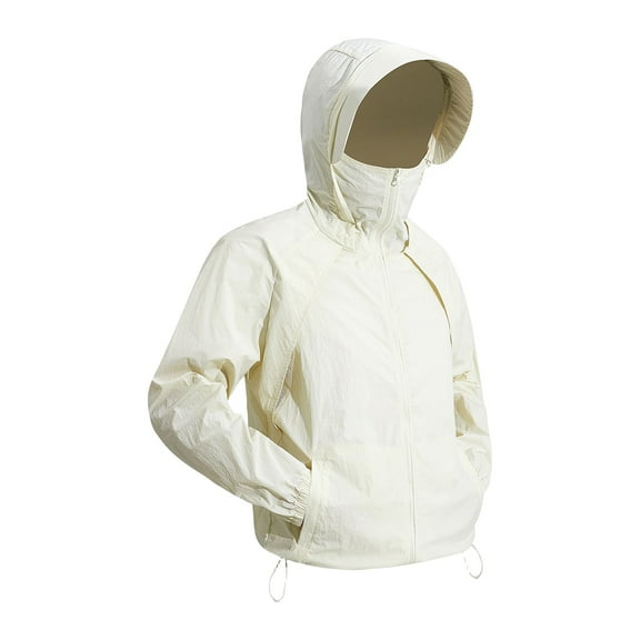 WTOBBY Couple Matching Sun Protective Skin Jacket for Men and Women, Summer Lightweight Breathable Anti-UV UPF 50  Outdoor Sports Wear with Quick-Dry Fabric ,Beige L