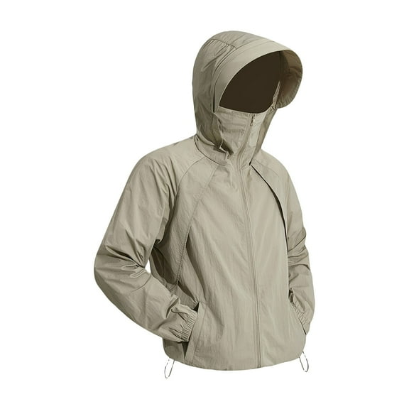 WTOBBY Couple Matching Sun Protective Skin Jacket for Men and Women, Summer Lightweight Breathable Anti-UV UPF 50  Outdoor Sports Wear with Quick-Dry Fabric ,Khaki XS