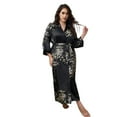 thumbnail image 1 of WTOBBY Curvy Robe for Women Plus Size 3X-6X Flowy Long Sleeve Belted Kimono Soft Loungewear Sexy Cover Up Comfy Home Nightwear,Black 2XL, 1 of 4