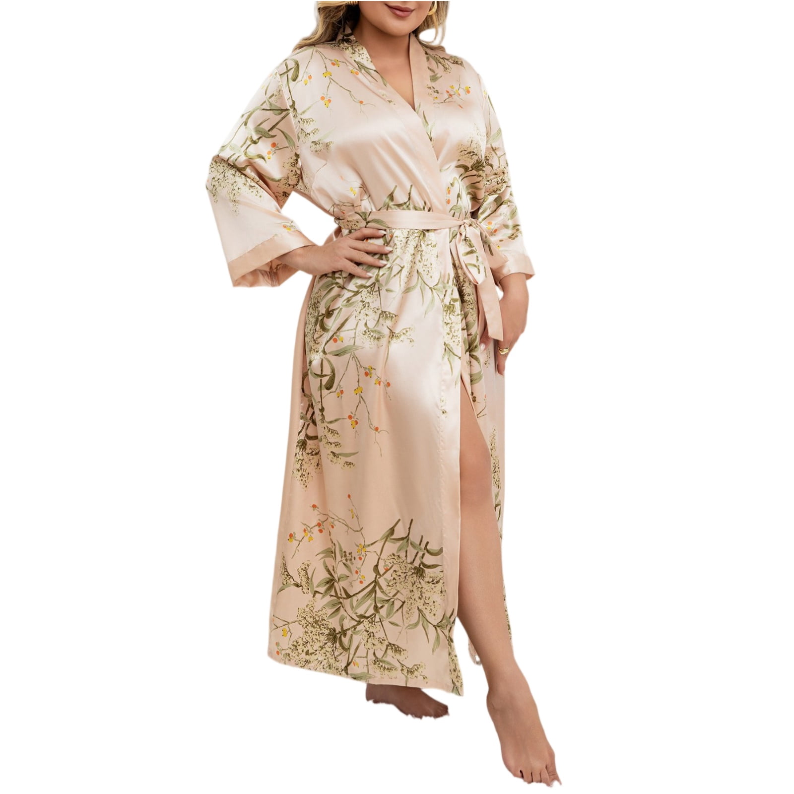 Long Flowy Robe WTOBBY Curvy Robe for Women Plus Size 3X-6X Flowy Long Sleeve Belted ...