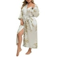 thumbnail image 1 of WTOBBY Curvy Robe for Women Plus Size 3X-6X Flowy Long Sleeve Belted Kimono Soft Loungewear Sexy Cover Up Comfy Home Nightwear,White XL, 1 of 7